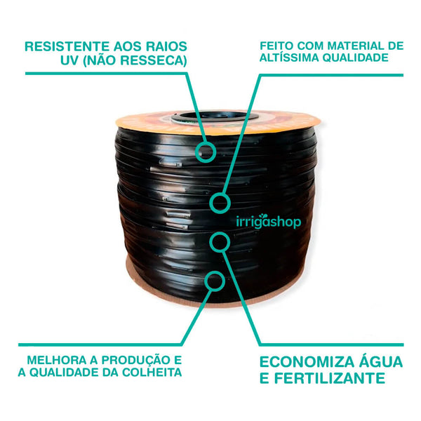 Mangueira Gotejadora Tiquira - 20cm - 1,5 L/h/got - 1.000m - Petroisa