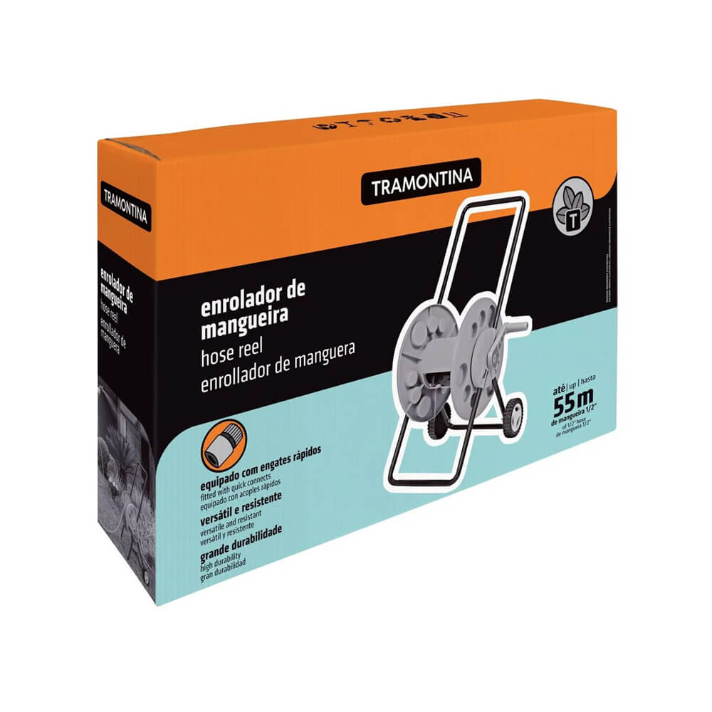 Enrolador para mangueiras de 1/2" polegada com até 55 metros Braços Metálicos e Rodas Plásticas – Tramontina – Unitário